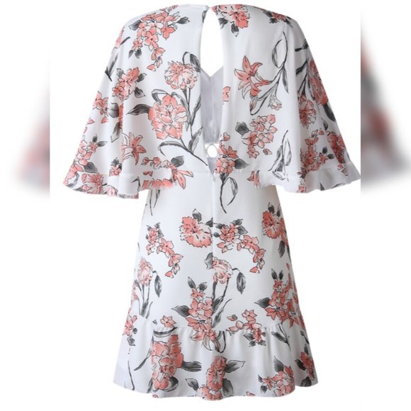 💃Boho Ruffles Lace Floral Print Mini Summer Dress - Picture 4 of 4